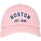Boston EST 1630 Dad Hat, Cotton Baseball Cap, Adjustable Metal Buckle, Unisex Pink