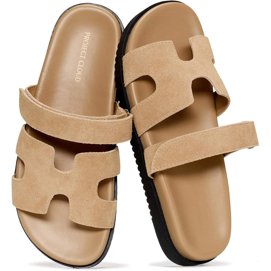 Project Cloud 100% Genuine Leather Sandals For Women Footwear - Stylish Womens Sandals With Plush & Soft Insole - Non-Slip And Water-Resistant Beach Sandals Slides For Women (Mayvy)