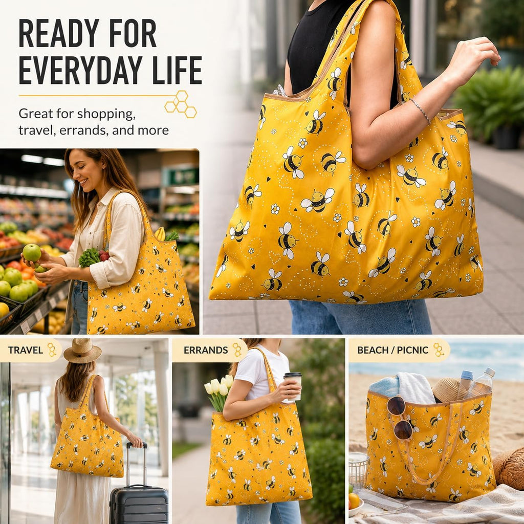 Large Gym Tote Bag For Women Foldable Grocery Tote, Eco-Friendly Travel Bag Waterproof For Carrying Everyday Shopping,Work
