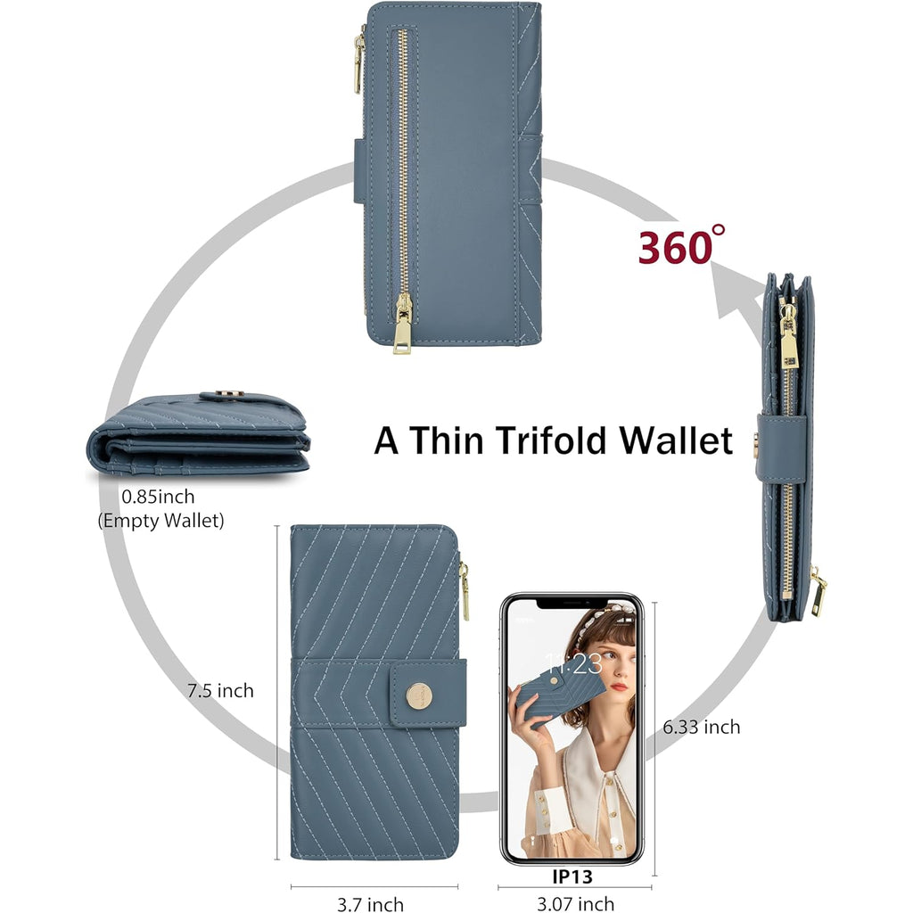Wallets for Women RFID Blocking Trifold Wallet, Large Capacity Leather Ladies Wallet with Credit Card Holder and Zipper Pocket