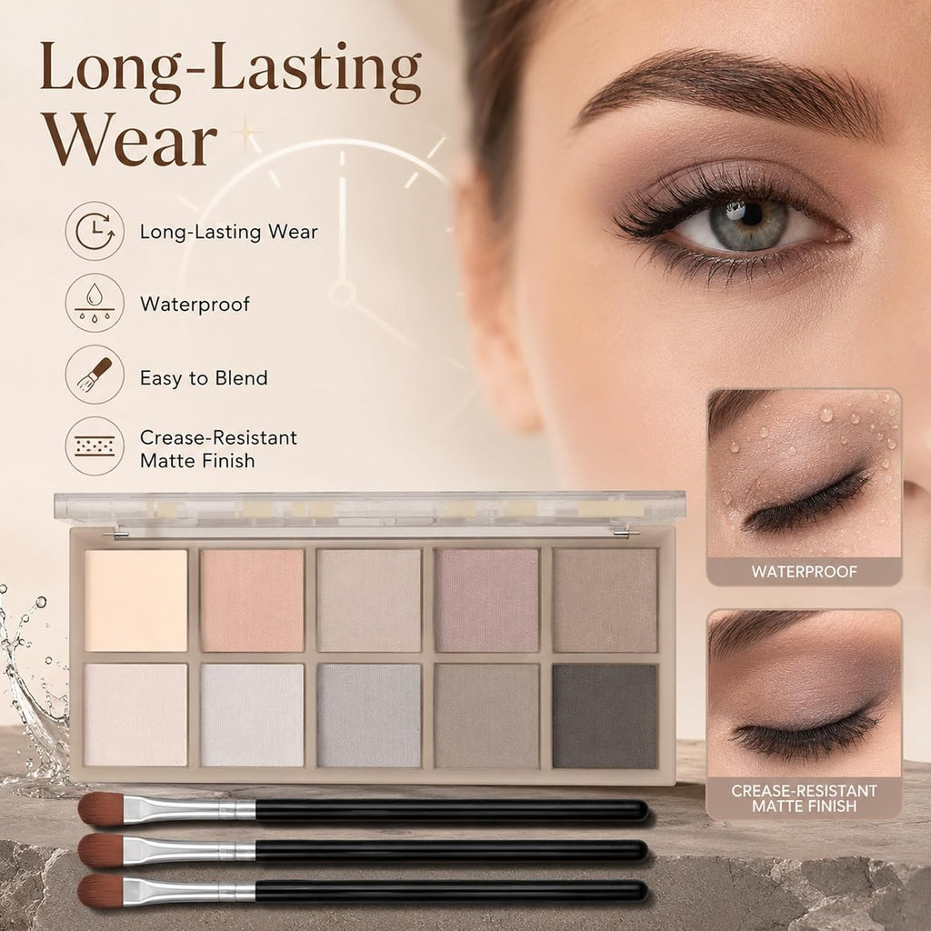 Sulily 10 Colors Matte Eyeshadow Palette, Gray Taupe Brown Nude Eye Shadow Makeup, Neutral Smokey Eye Shadowfor Older Women, Blendable,Long Lasting Waterproof Professional Beauty Makeup Kit, Cement