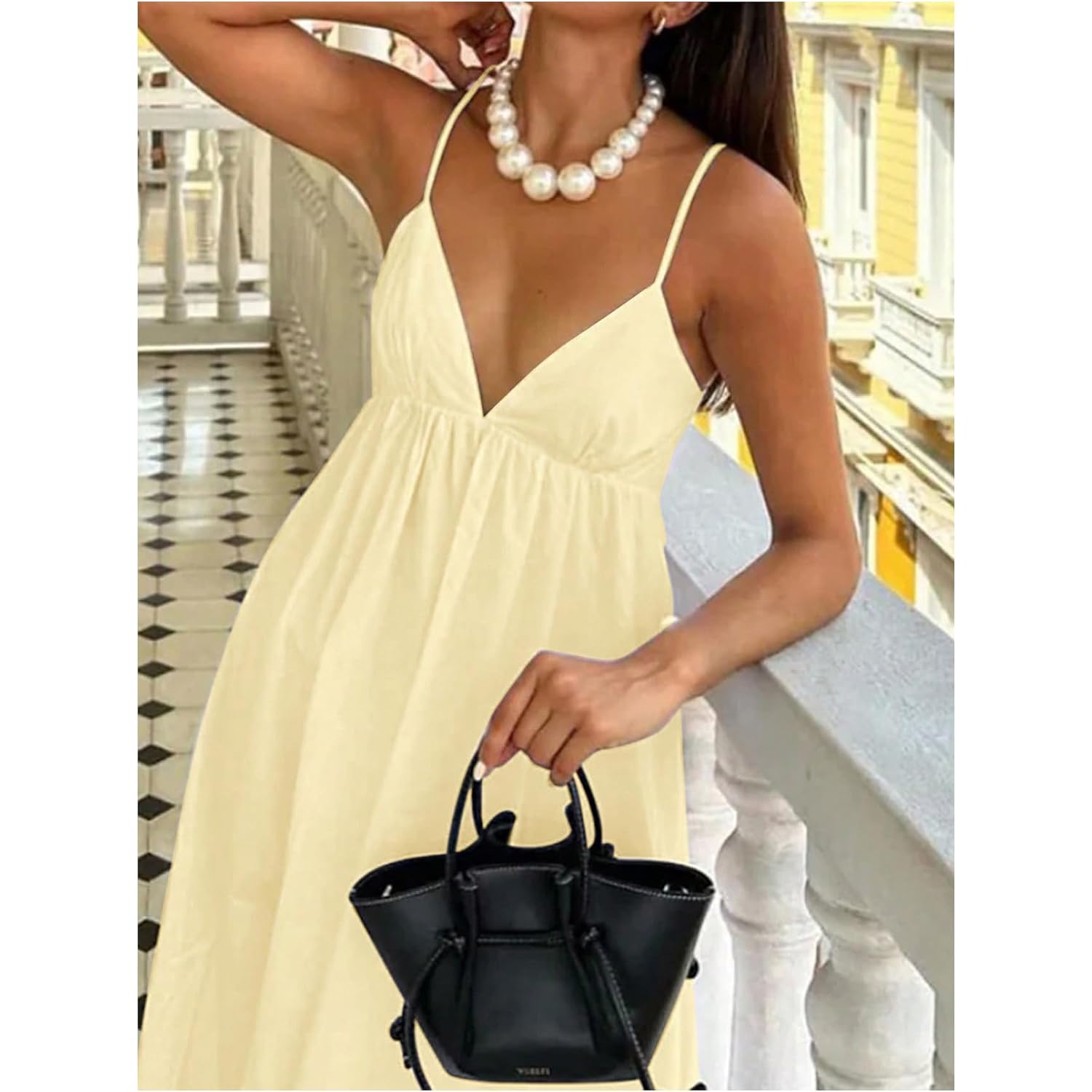 Soly Hux Women'S Summer Dress Backless V Neck Spaghetti Strap Loose Flowy Midi Cami Dresses