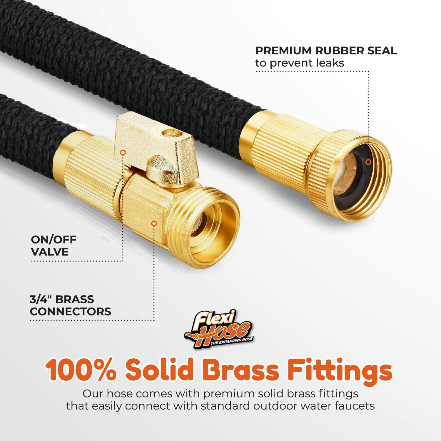 Flexi Hose Lightweight Expandable Garden Hose, 50Ft - Retractable Garden Hose, Water Hose - No-Kink Flexibility, 3/4 Inch Solid Brass Fittings And Double Latex Core