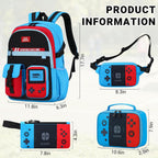 School Backpack For Boys - 4Pcs Gamer Boys Backpack With Lunch Box Set For Elementary Middle School - Students Bag For Ages 6-18,18″ Video Game Bookbag Travel Back Pack