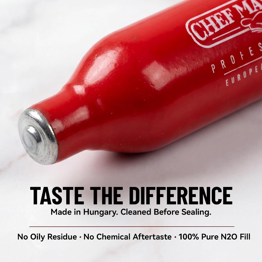Chef Master Whipped Cream Charger (10-Pack) - N2O Cream Chargers For Professional Creams Dispensers - 8G Nitrous Oxide Cartridges - Food Grade Gas Refills For Whipping, Culinary Foams & Desserts