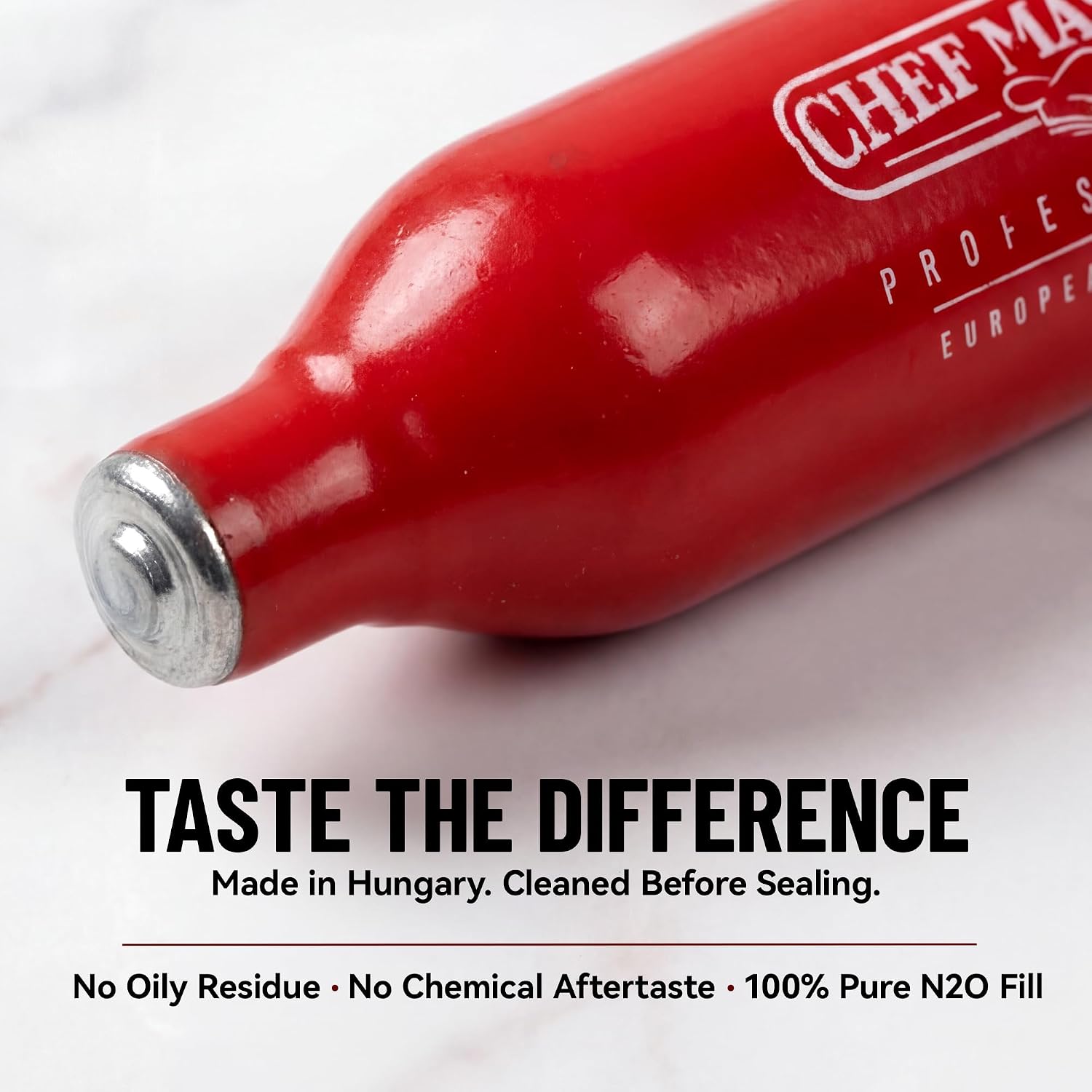 Chef Master Whipped Cream Charger (10-Pack) - N2O Cream Chargers For Professional Creams Dispensers - 8G Nitrous Oxide Cartridges - Food Grade Gas Refills For Whipping, Culinary Foams & Desserts