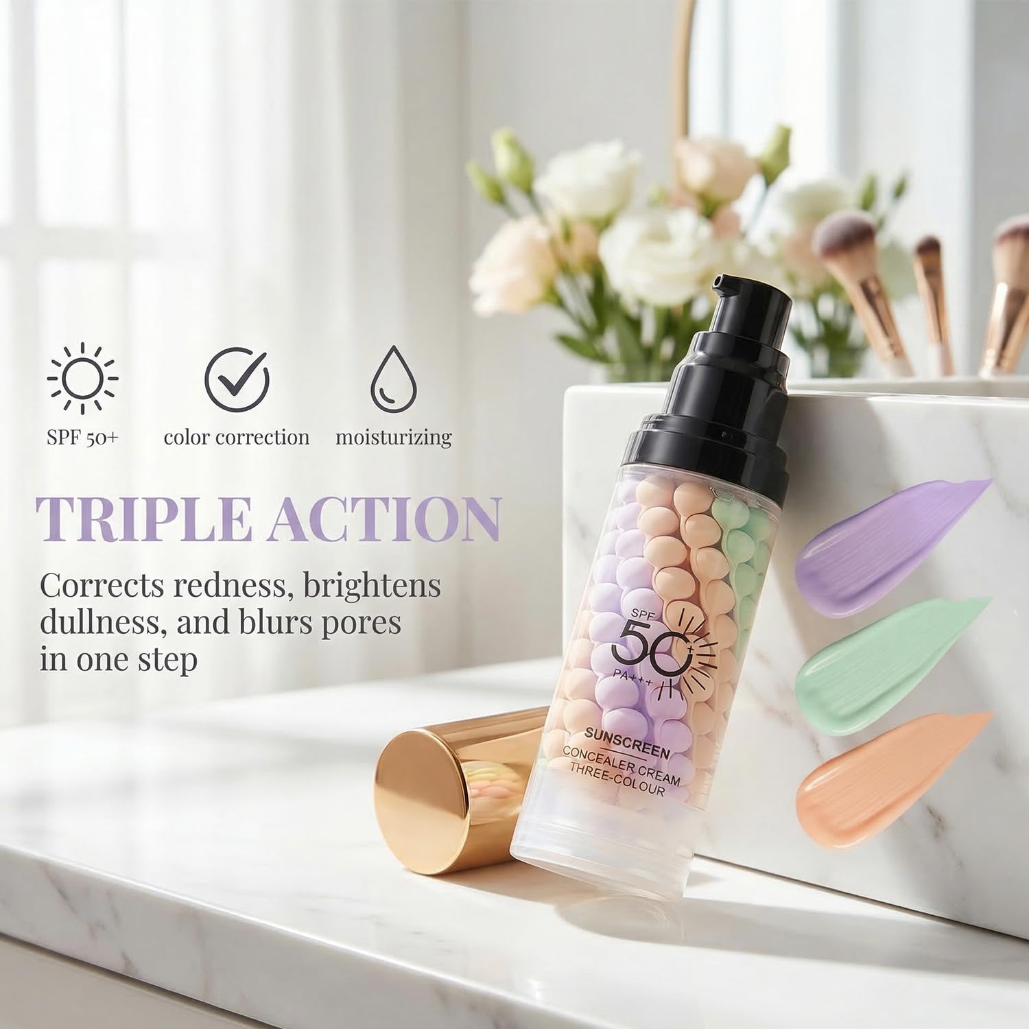 2PCS 3 In 1 Primer for Face Before Makeup, One Step Color Corrector Face Makeup Primer, Tinted Moisturizer with SPF, Tinted Sunscreen for Face, SPF 50, Oil Control, Even Skin, Natural Finish (Set A)