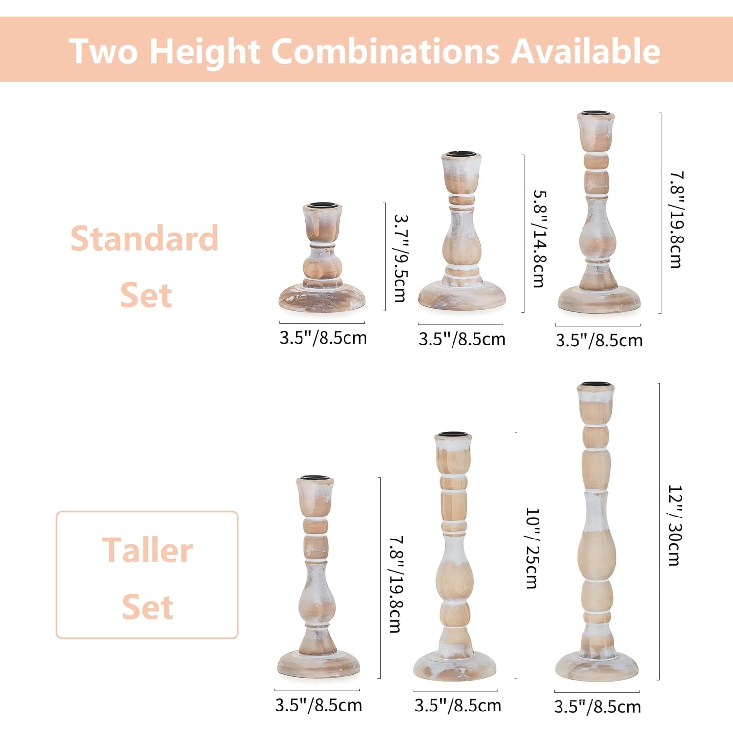 NUPTIO Candlestick Holders Wood for Home: Set of 3 Tall Farmhouse Taper Candle Holders for Christmas Gift Mantel Decor