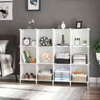 Awtatos Cube Storage Organizer Storage 12 Cube Bookshelf Diy Plastic Closet Clothes Storage Shelves With Wooden Mallet, Stackable Storage Solution For Home, Bedroom, White
