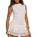 Beaudrm Women'S Western Tank Dress Y2K Lace Layered Hem Mini Dress Wedding Guest Dresses Cowboy Music Festival Outfits