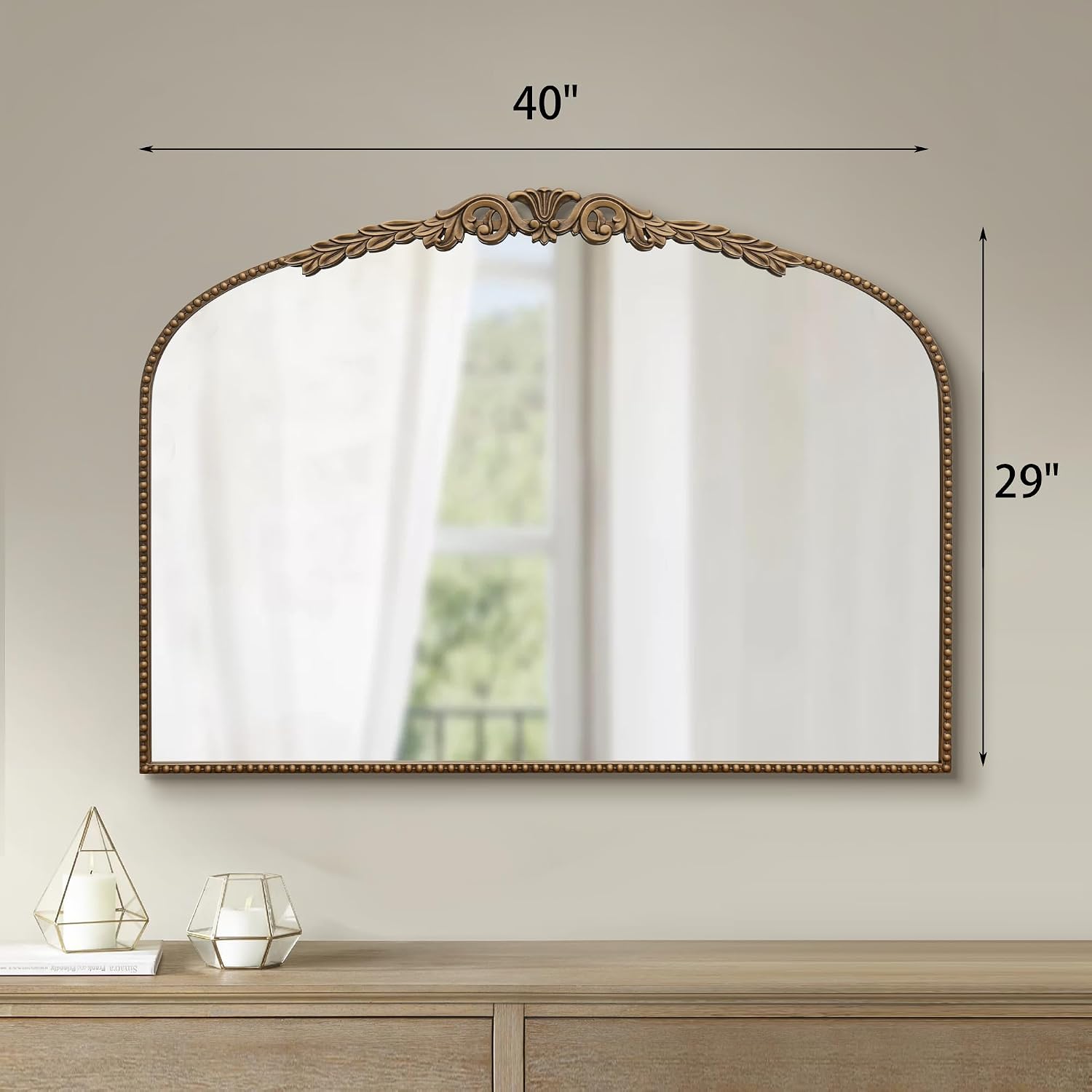 Gold Large Arched Mirror: 40"X29" French Vintage Dresser Mirror | Traditional Ornate Antique For Bedroom/Fireplace/Entryway/Living Room - Ideal For Home Interior Upgrade