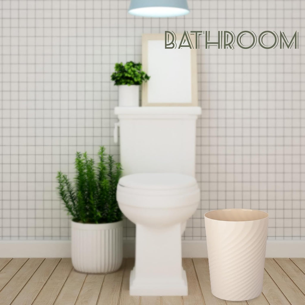 Plastic Small Bathroom Trash Can Wastebasket Garbage Can, Beige | Sturdy-Easy To Clean, Bathroom, Laundry Room, Kitchen, Office, Kids Room, Dorm, Bedroom, 1.8 Gallon