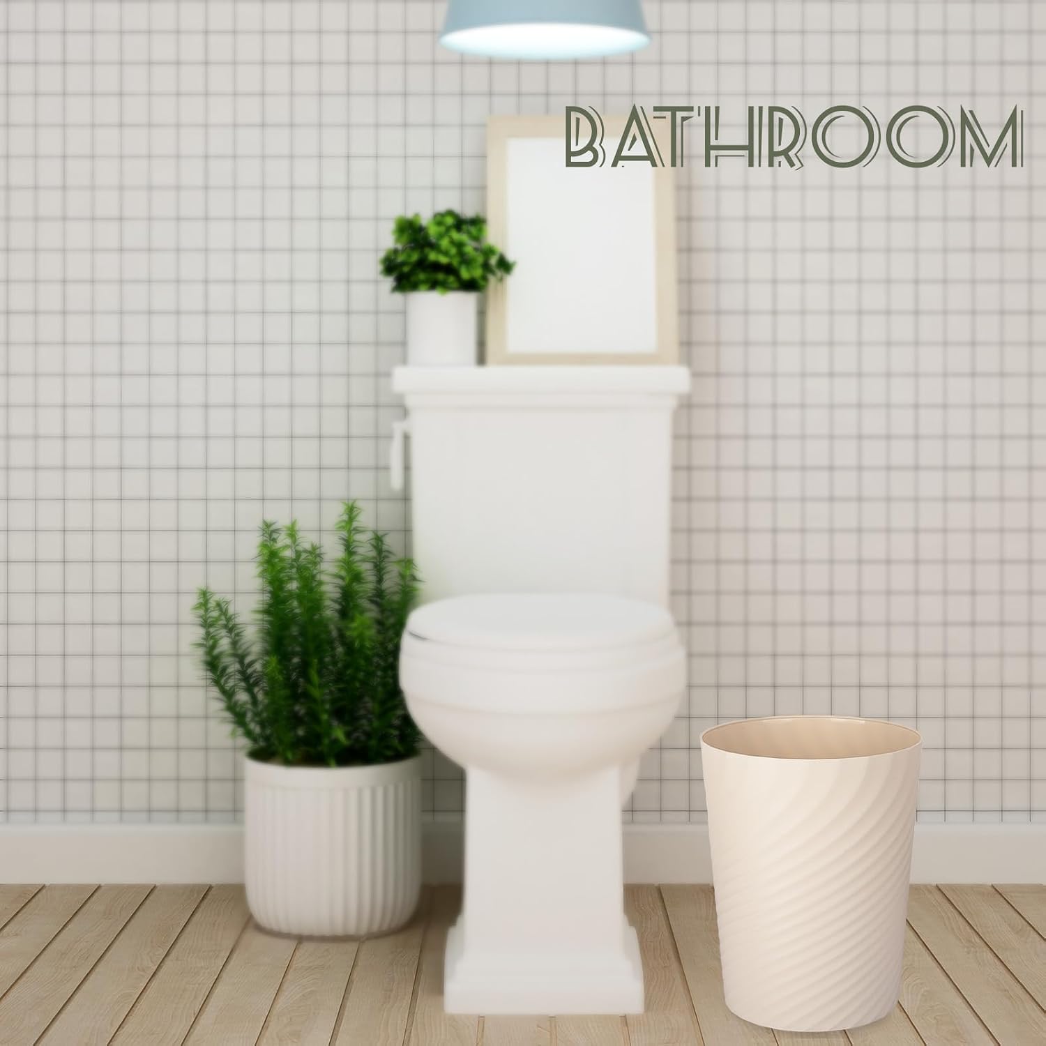Plastic Small Bathroom Trash Can Wastebasket Garbage Can, Beige | Sturdy-Easy To Clean, Bathroom, Laundry Room, Kitchen, Office, Kids Room, Dorm, Bedroom, 1.8 Gallon