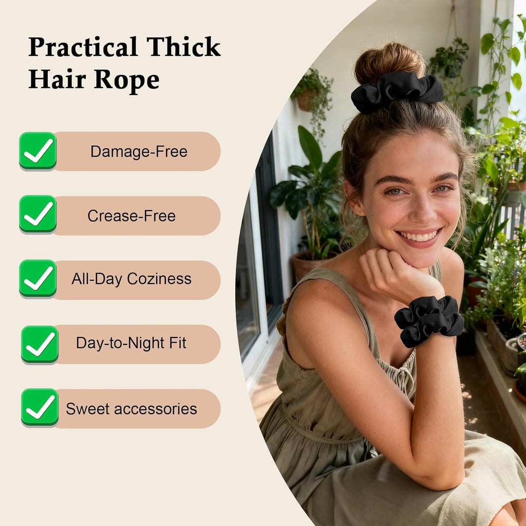 Satin Scrunchies For Women – 8Pcs Black Silk Hair Ties – No Crease, Frizz-Free, Gentle Elastic Hair Bands For Thick & Thin Hair, Soft & Stylish Hair Accessories Gifts