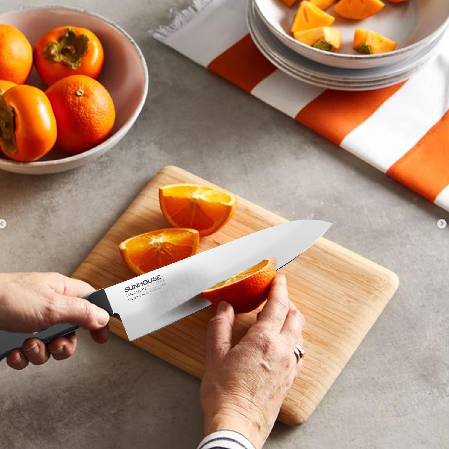 Sunhouse Chef Knife 7.5 Inch Ultra Sharp Kitchen Knife - High Carbon Stainless Steel, Ergonomic Non-Slip Handle, Apartment Essentials, Fathers Day Gift for Dad Husband Him