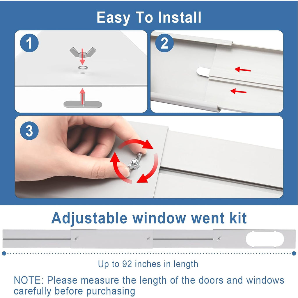 Portable Ac Window Vent Kit, Adjustable Vertical/Horizontal Sliding Window Kit Plate For Ac Unit, Seamless Portable Ac Window Seal With 5.9 Inch Diameter, 59 Inch Length Exhaust Hose