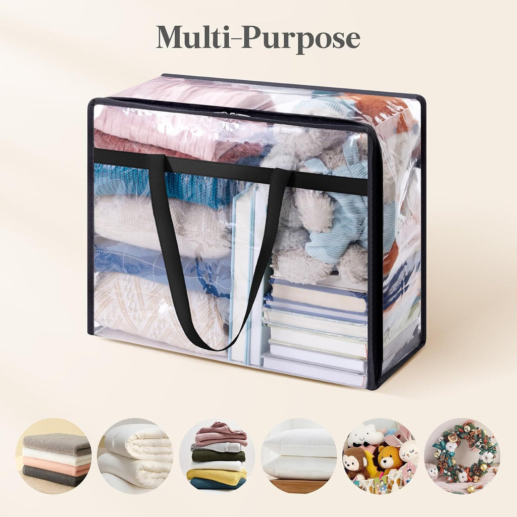 Lifewit 4 Pack Clear Clothes Storage Bags, 45L Plastic Blanket Storage Bag, Vinyl Foldable Moving Bags With Zipper, Closet Organizers And Storage Containers For Bedding, Duvet, Comforter