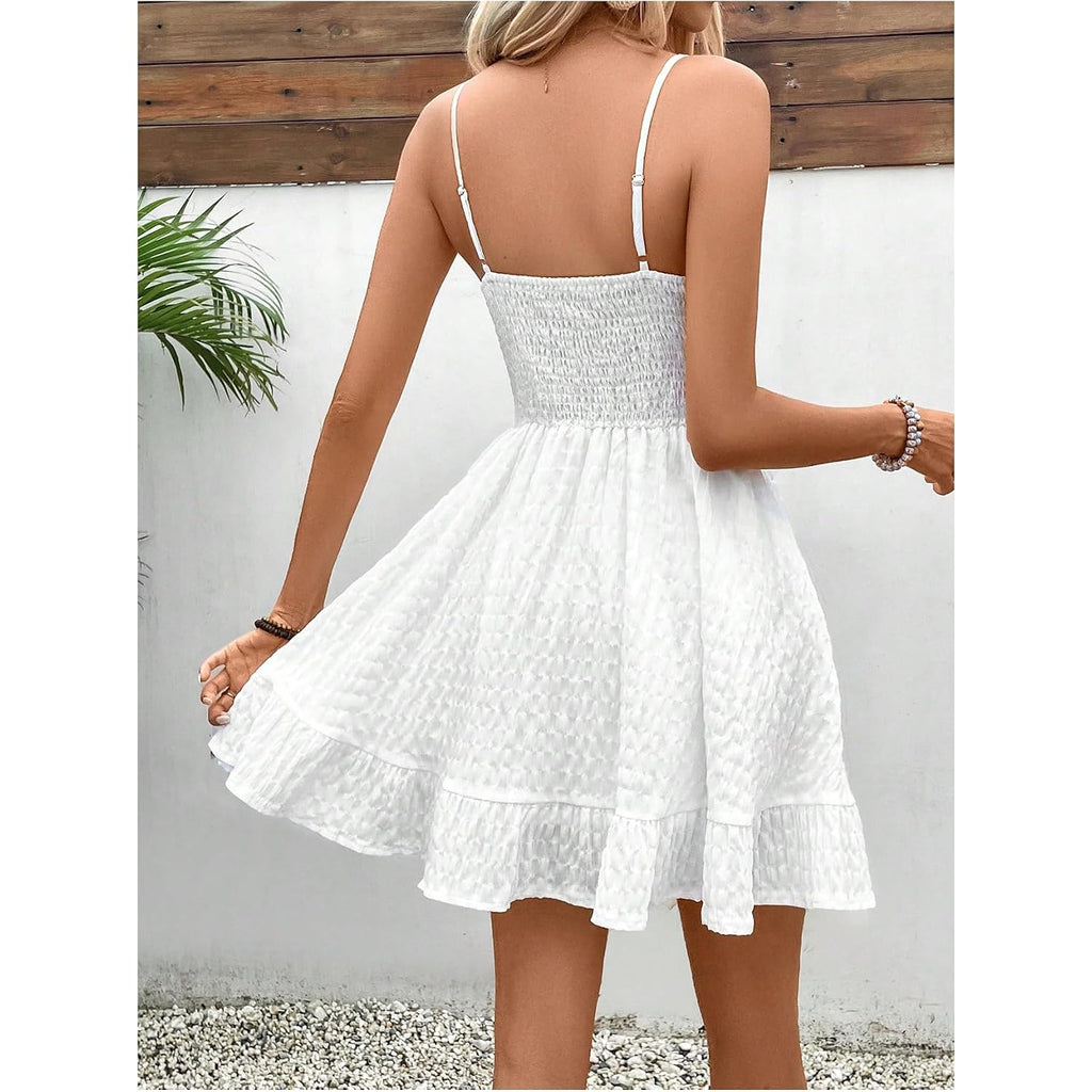 Floerns Women'S Sleeveless Backless Tiered Mini Dresses Shirred Textured Cami Dresses