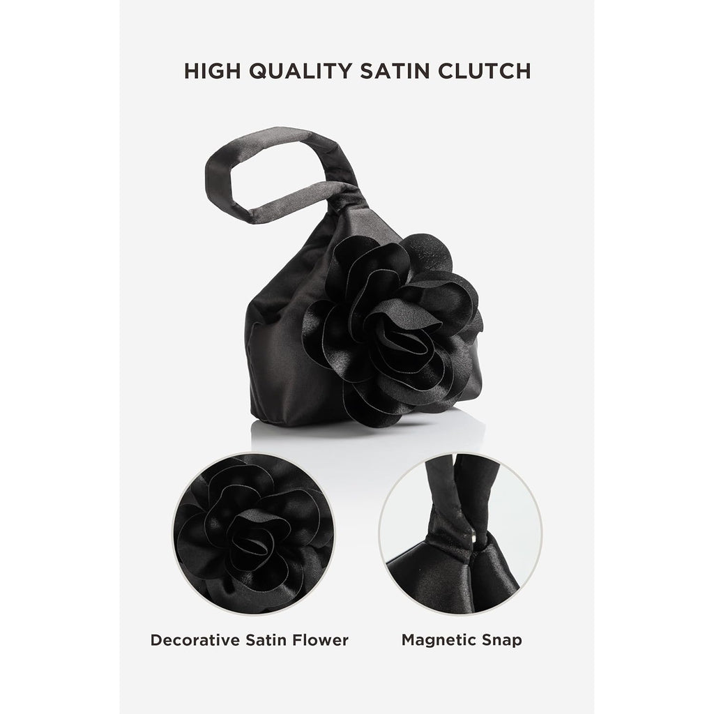 BABEYOND Clutch Purses for Women - Evening Bags Flower Satin Handbag Classy Wristlet Purse for Party Daily Wedding