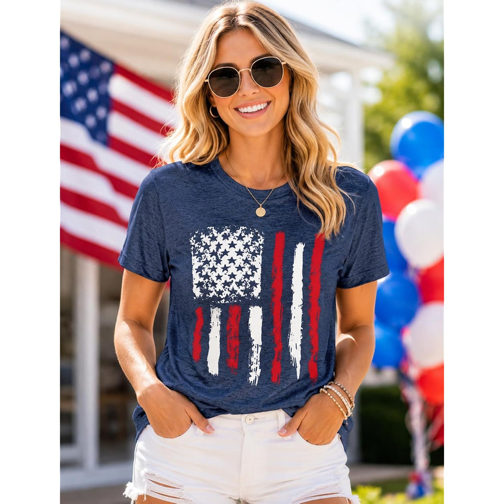 Patriotic Shirts for Women American Flag Shirt 4th of July Tshirt Graphic Tees Casual Short Sleeve Tee Top