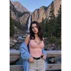 Women Slim Fit Ribbed Spaghetti Strap Tank Top Summer Soft V-Neck Camisole Trendy Sleeveless Basic Shirt