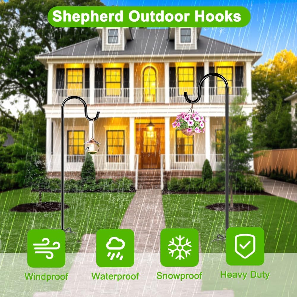 72" Shepherds Hooks For Outdoor, Heavy Duty Bird Feeder Pole With 7 Base Prongs, Adjustable Garden Hanging Holder For Bird Feeders, Solar Light Lanterns, Garden Plant Hanger Stands, 2 Packs