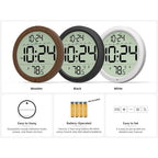 Digital Wall Clock Battery-Operated, 8 Inch Small Decorative Modern Wood Wall Clock With Date, Temperature, Auto-Dst, Silent Electric Wall Clock For Bedroom, Living Room, Kitchen, Office, Farmhouse