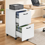 Dumos 2 Drawer Filing Cabinet, Rolling Under Desk Storage, White | Not For Hanging File Folders, Printer Stand, Lockable Wheels, Mobile Wood Home Office Organizer