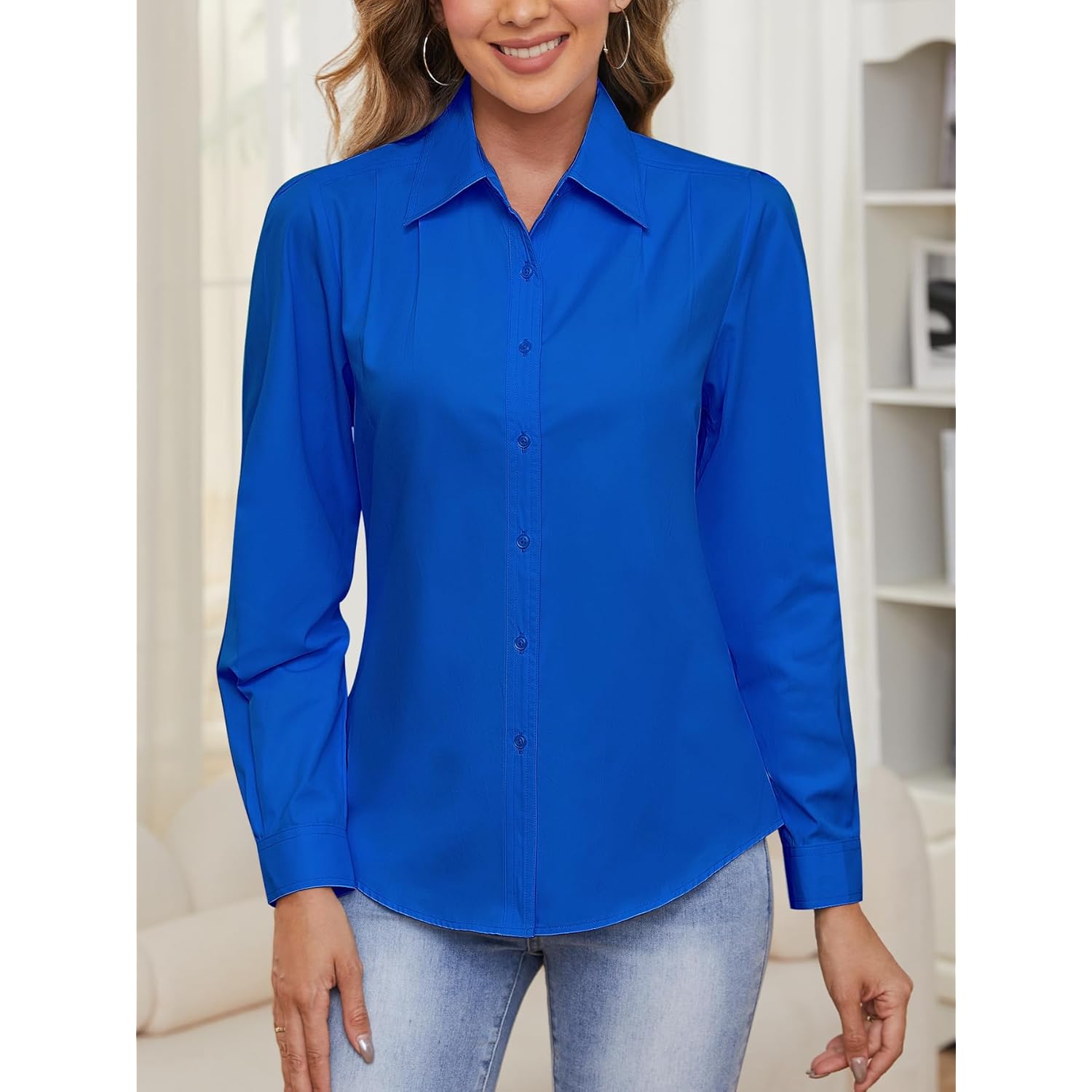 Wrinkle Free Womens Button Down Shirts for Women Long Sleeve Stretch Business Office Formal Work Blouses Tops