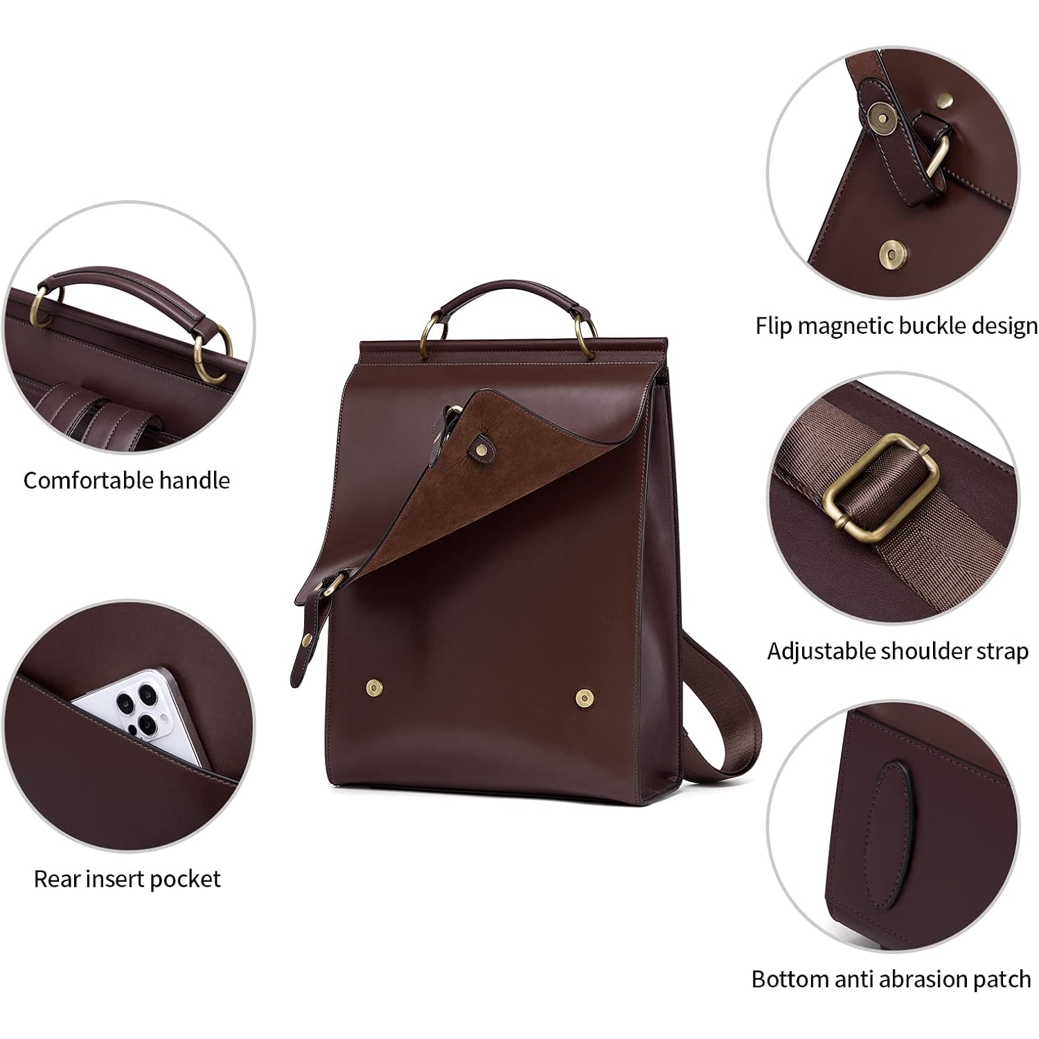 Cnoles Leather Backpack Purse For Women Fashion Ladies Vintage Bags Casual College Travel Backpacks Large bag Brown