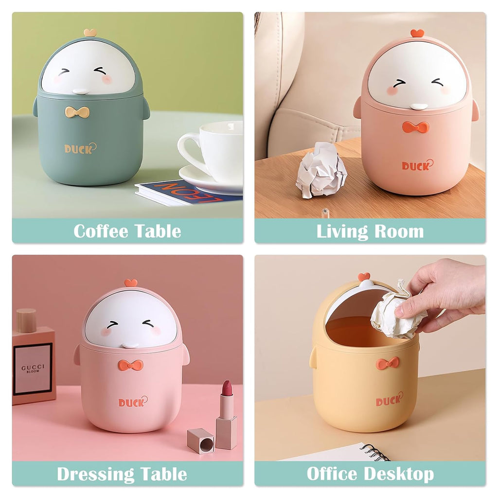 Cute Desktop Trash Can Wastebasket With 90 Trash Bags, Creative Mini Countertop Garbage Can With Lid, Small Plastic Storage Bin For Home Kitchen Dressing Office Kids Bedroom(Green)
