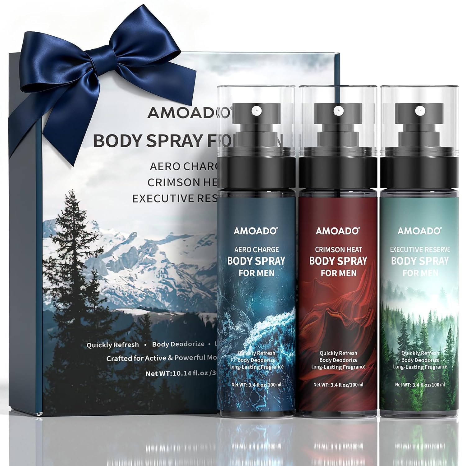 AMOADO Men’s Body Spray Set – Body Spray for Men,Deodorizing Body Mist Refreshing Spray, Aluminum-Free Cologne for Him, Oriental & Woody Scents,Each 3.4 fl oz