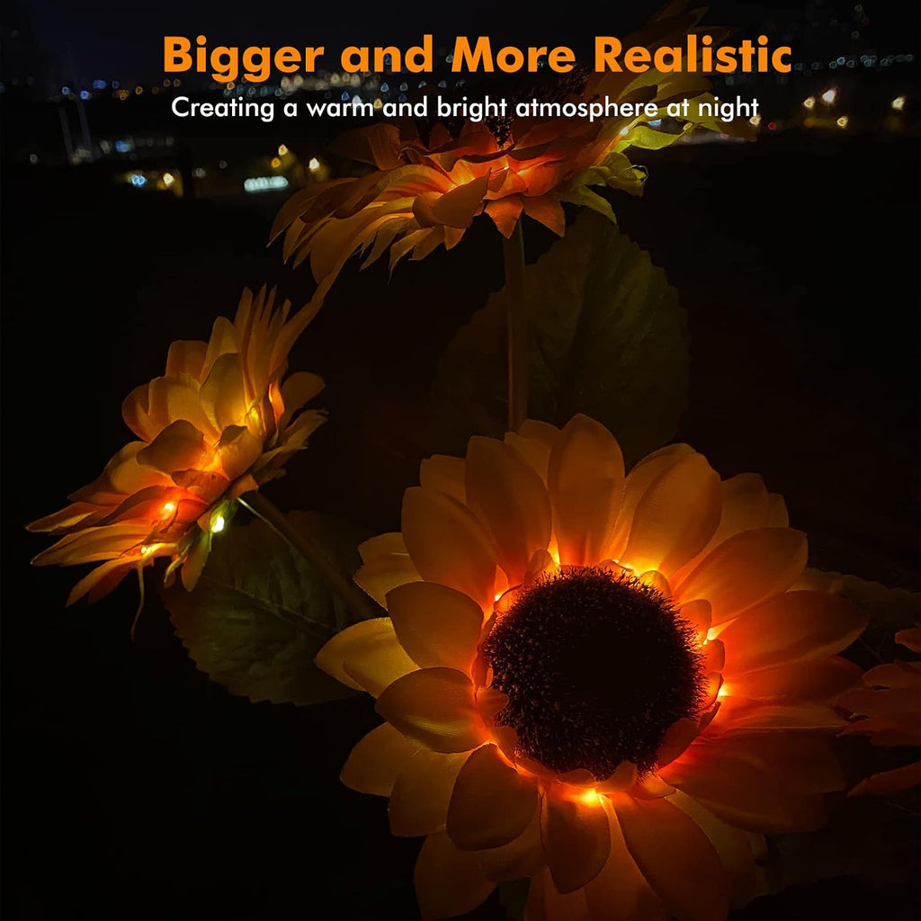 Solar Sunflower Lights Flowers Outdoor Waterproof For Yard Garden Cemetery | 800Ma Real Looking Stake Flower Bed Pathway Patio Porch Fall Decors