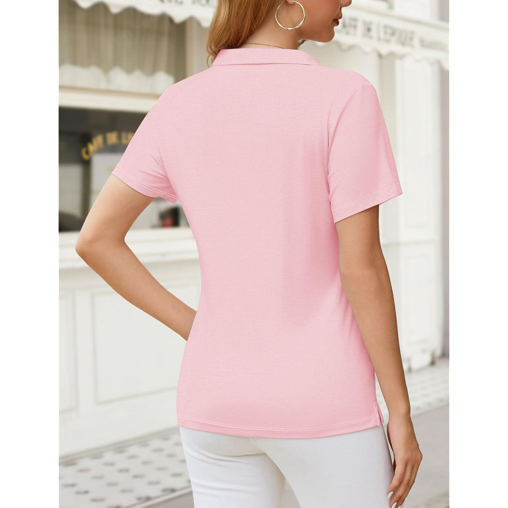 Yucolen Polo Shirts For Women Short Sleeve V Neck Golf Shirt Upf 50+ Sun Protection Work Summer Casual Tops
