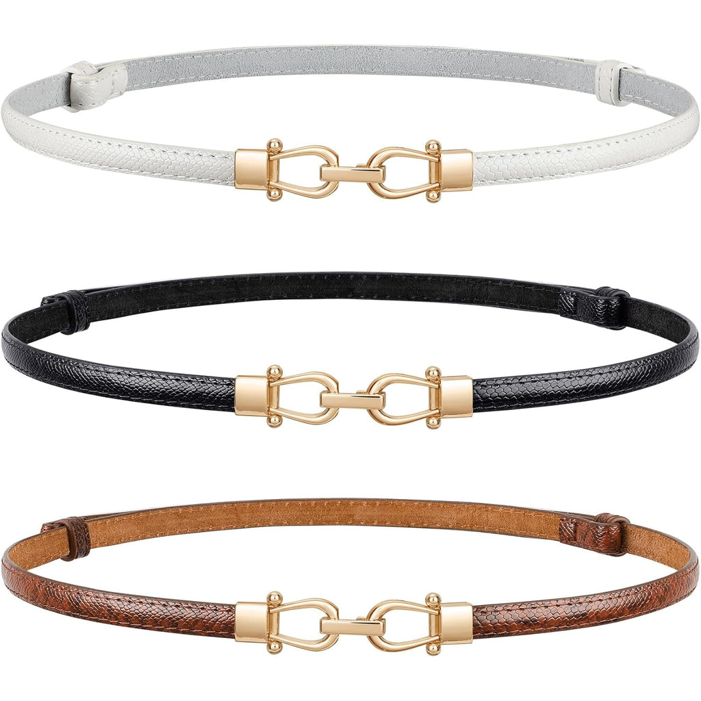 JASGOOD Leather Skinny Belts for Women Plus Size Ladies Thin Waist Belts Adjustable for Jeans Pants Dresses with Gold Buckle