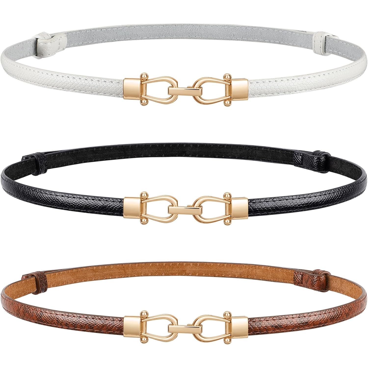 JASGOOD Leather Skinny Belts for Women Plus Size Ladies Thin Waist Belts Adjustable for Jeans Pants Dresses with Gold Buckle