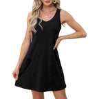 Ofeefan Womens Summer Dresses 2026 V Neck Sleeveless Sundresses With Pockets Beach Vacation Clothes Floral/Plain