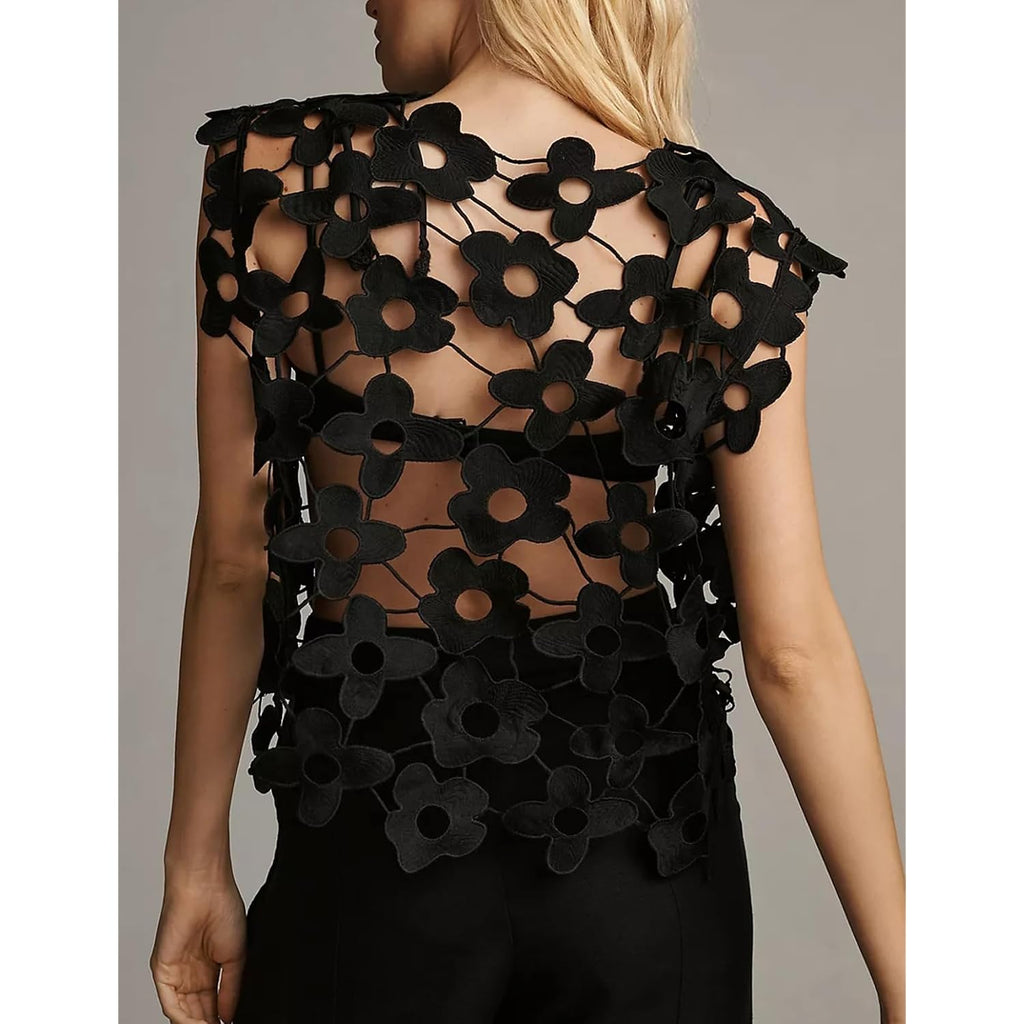 Women'S Hollow Out Floral Lace Vest Sleeveless Crewneck Cover Up Summer Going Out Tops