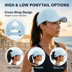 Women's High Ponytail Baseball Cap, Criss Cross Ponytail Hat, Quick-Drying Sports Hat for Running, Golf, Hiking Blue