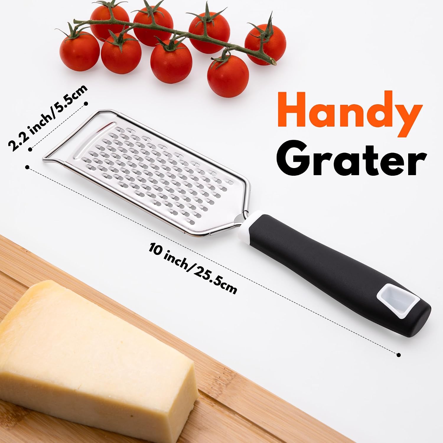 Professional Cheese Graters For Kitchen Stainless Steel Handheld, Metal Lemon Zester Grater With Handle For Cheese, Chocolate, Spices, Kitchen Gadgets And Tools, Soft Grip Handle, Black