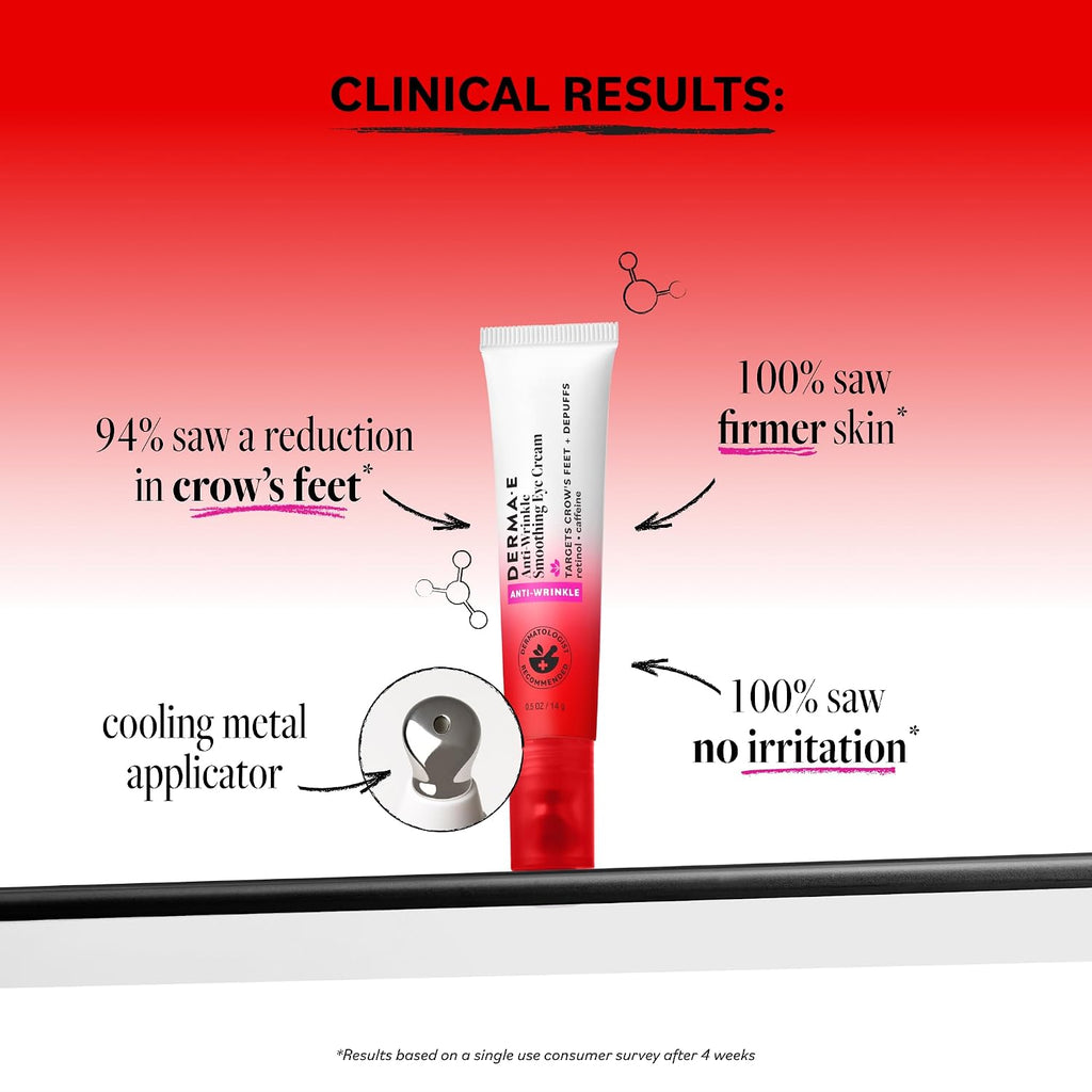 Derma E Anti-Wrinkle Smoothing Eye Cream For Fine Lines And Crow'S Feet, 0.5 Fl Oz, Anti Aging With Retinol, Caffeine And Antioxidants, Cooling Tip Helps Reduce Puffiness