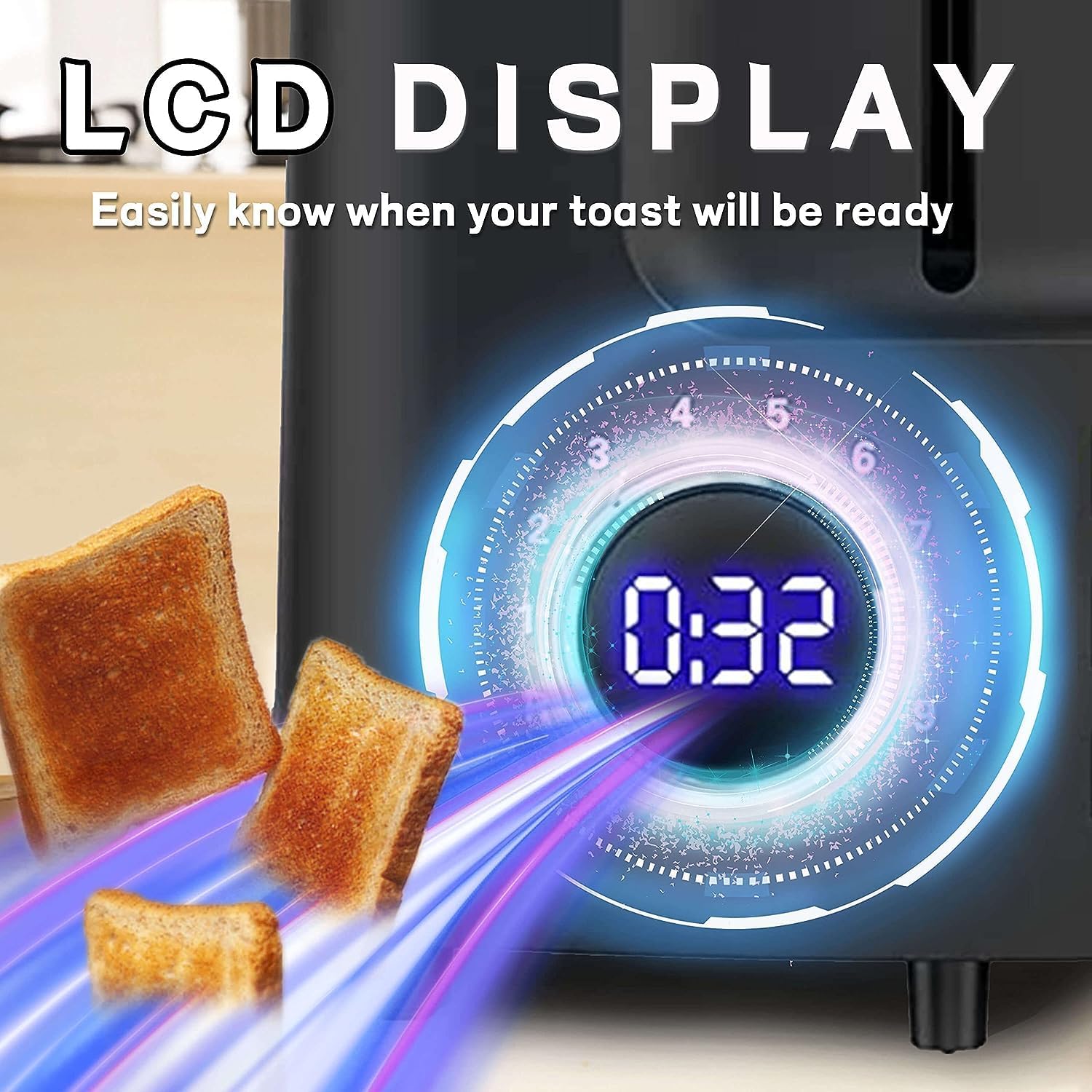 Toaster 2 Slice Wide Slot Toaster Best Rated Prime Displav Smart Toasters with LCD Digital Countdown Timer and Bagel/Defrost/Cancel/Reheat Function