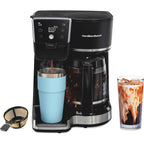 Hamilton Beach 2-Way 12 Cup Programmable Drip Hot and Iced Coffee Maker & Single Serve Coffee Machine, AquaFlow Showerhead, Glass Carafe, Auto Pause and Pour, Black (47500J)