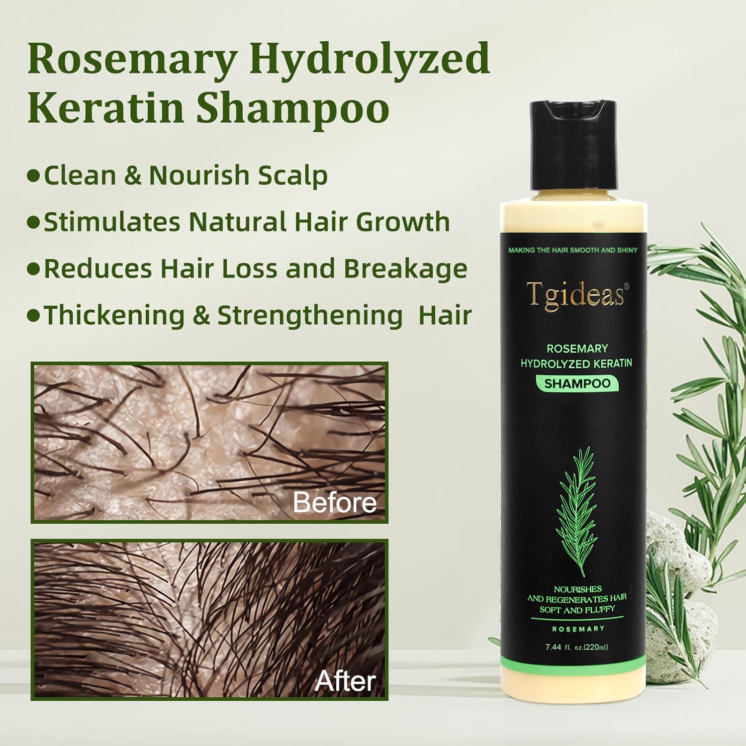 Rosemary & Biotin Shampoo For Thinning Hair, Volumizing Shampoo For Fuller, Thicker Hair, Strengthening & Nourishing Formula With Root Lift, Gentle Daily Care For Women & Men (7.4 Fl Oz)