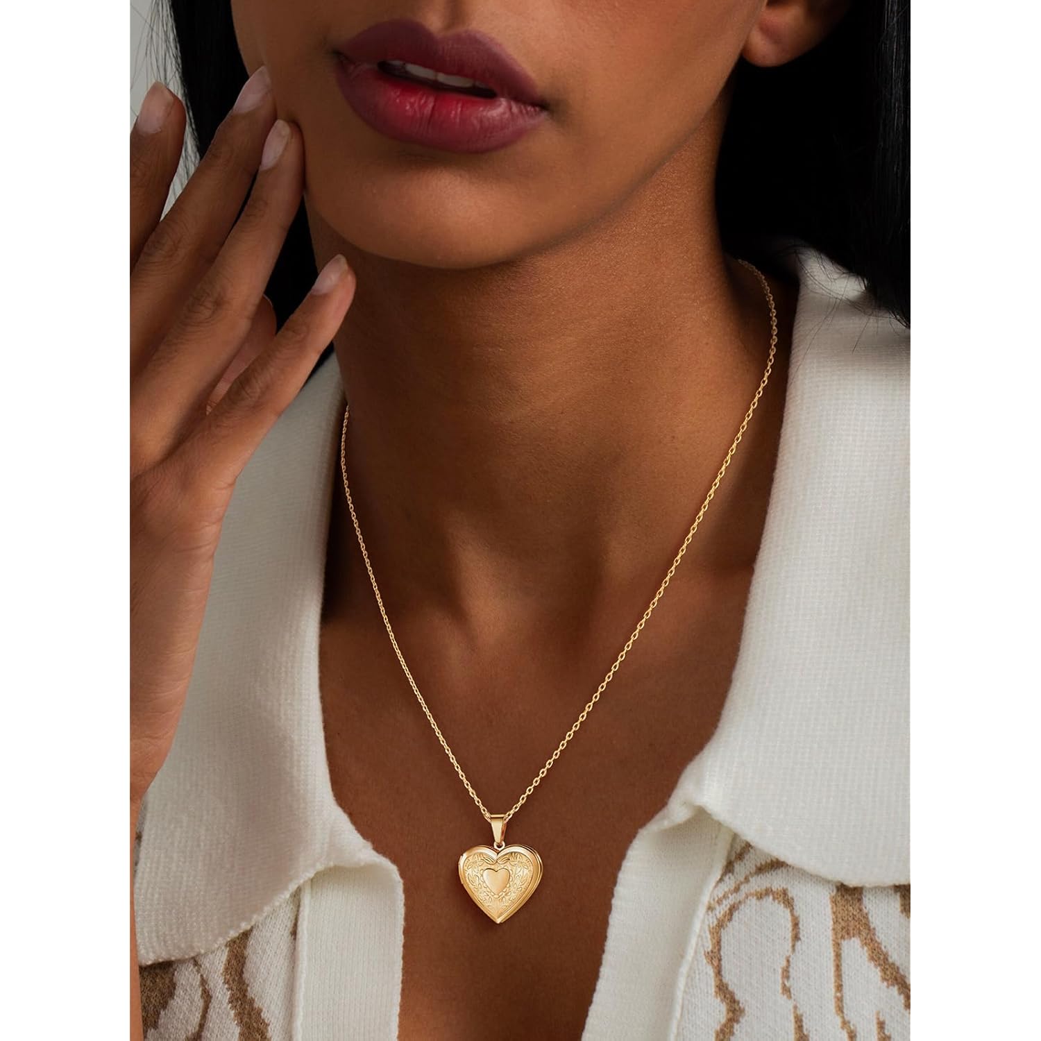 U7 Women Locket Necklace Platinum 14K Gold Photo Lockets that Hold Picture,Chain 20 Inch Personalized Gift Custom Love Heart Image Necklaces