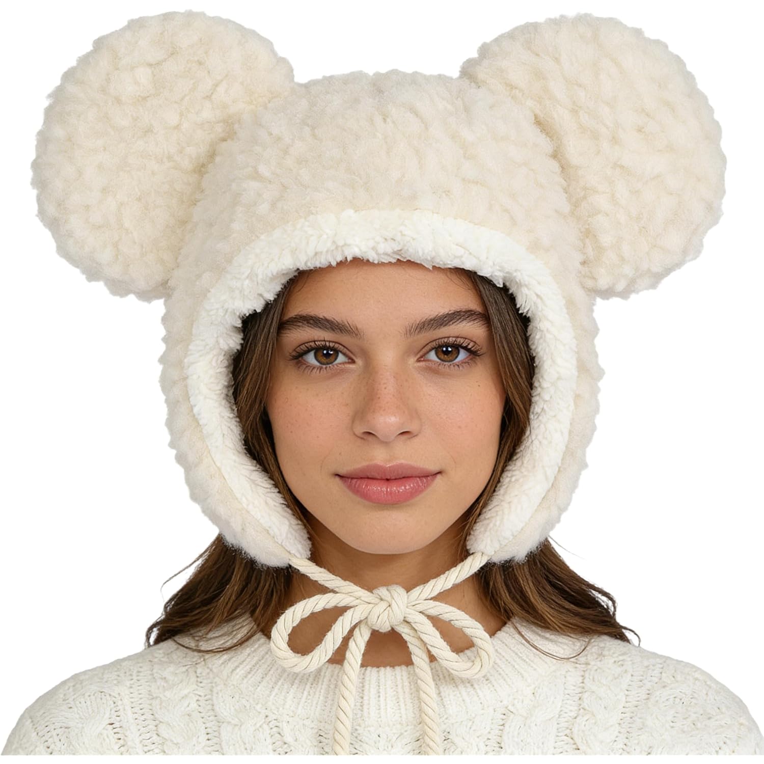 Fuzzy Bear Beanie Hat Faux Fur Trapper Cap Windproof Thermal Ushanka Plush Trooper Hat Winter Warm Sherpa Peruvian Cap Women