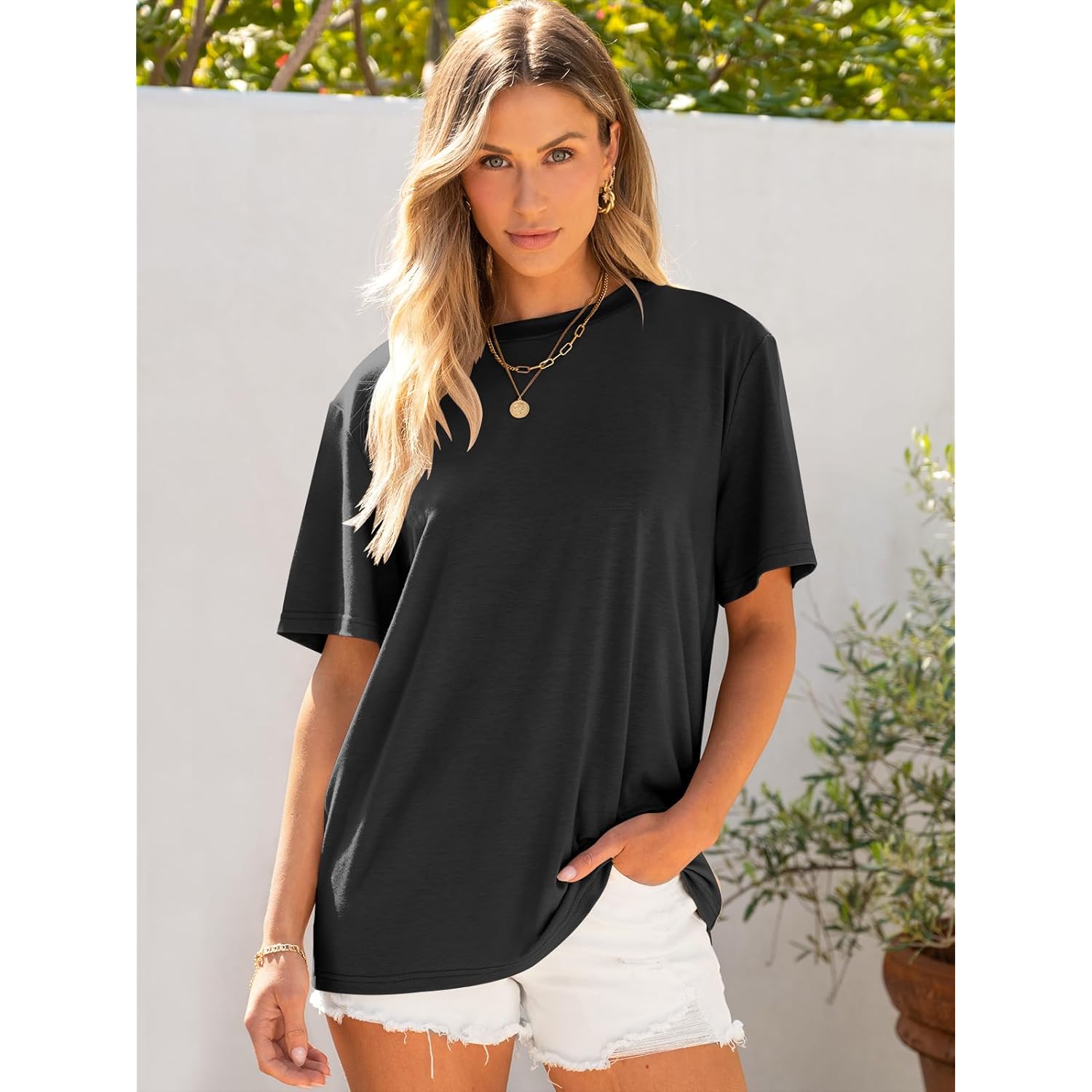 Women's Oversized Tee Shirts, Comfy Fabric Loose Fit Top, All-Day Cozy for Gym, Lounge Office, Versatile Casual Wear