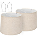 Drum Lamp Shades Set Of 2 For Table Lamps – 11.6" Top X 12.6" Bottom X 9.8" High, Qvtekn Medium Beige Lampshades For Floor Lamps (Spider Fitter), Natural Linen Handcrafted With Easy Assembly