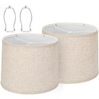 Drum Lamp Shades Set Of 2 For Table Lamps – 11.6" Top X 12.6" Bottom X 9.8" High, Qvtekn Medium Beige Lampshades For Floor Lamps (Spider Fitter), Natural Linen Handcrafted With Easy Assembly