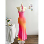Gorglitter Women'S Floral Ombre Boho Maxi Dresses Halter Starfish Sunset Vacation Beach Cocktail Fishtail Sundress